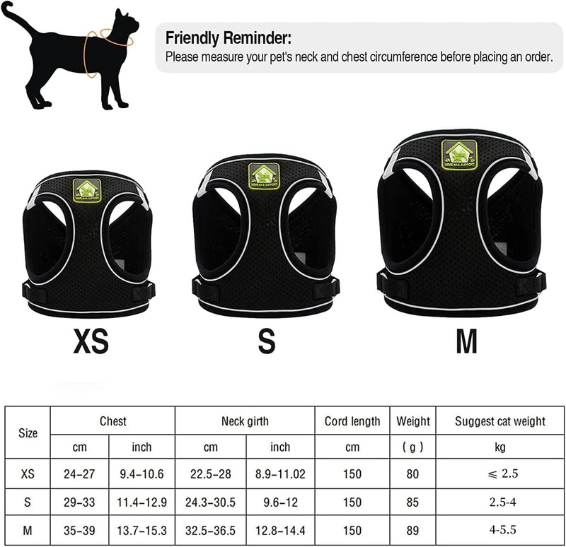 Adjustable Cat Harness Escape-Proof, Adjustable Cat Harness with Leash, Soft Lining and Breathable Mesh, Reflective Harness Set for Outdoor Training Walking, M (Black) - BeesActive Australia