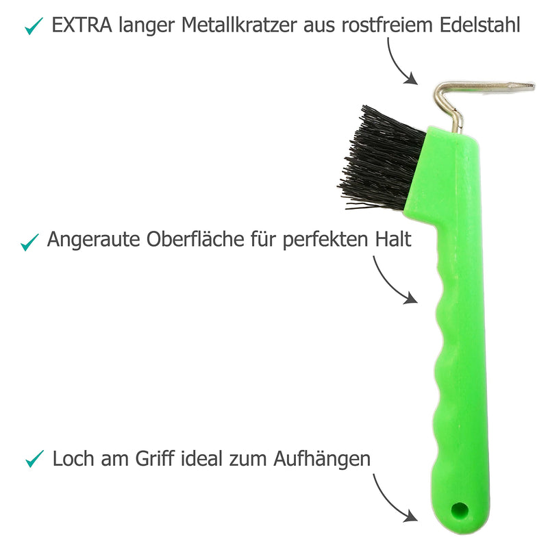 Hoof picker for horses, donkeys, goats hoof with extra stable brush and ergonomic handle (neon green (1x)) neon green (1x) - BeesActive Australia