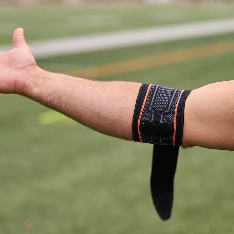 Shock Doctor Compression Knit Tennis/Golf Elbow Sleeve with Gel Support and Strap Adult-Medium Black/Grey - BeesActive Australia