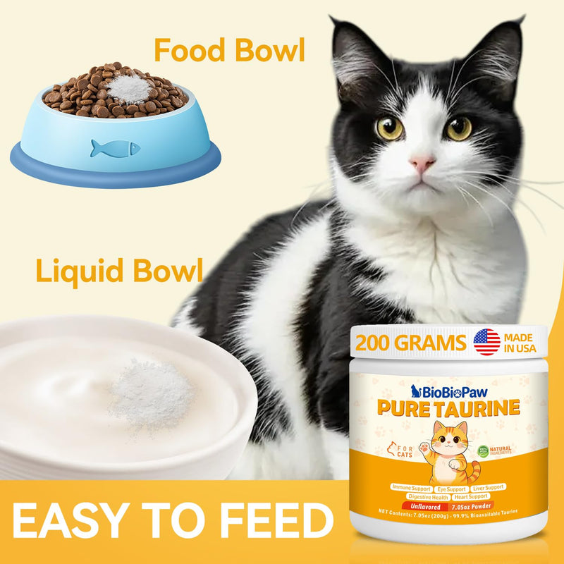 Pure Taurine for Cats Taurine Powder Supplement for Kitty Supports Vitality and Immune Health 200 Grams