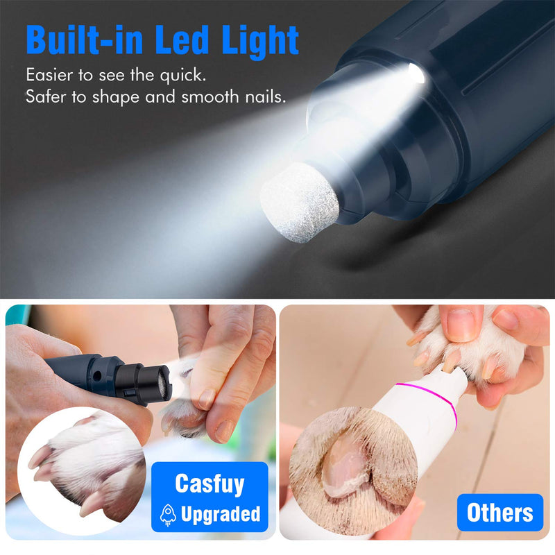 Casfuy Dog Nail Grinder with LED Light - Upgraded 2-Speed Electric Pet Nail Trimmer Powerful Painless Paws Grooming & Smoothing for Small Medium Large Dogs & Cats (Dark Blue) Dark Blue - BeesActive Australia