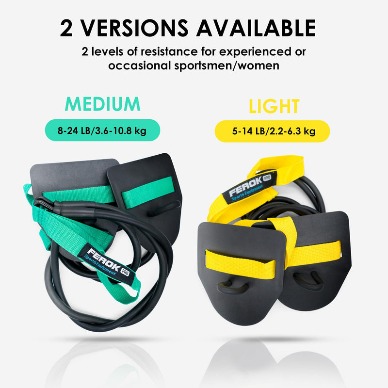 Swimming Resistance Band Set with Paddles – The Ultimate Swim Training Equipment for Dryland Workout - Resistance Bands & Cords for Swimming - Including Exercise - Light Yellow - BeesActive Australia