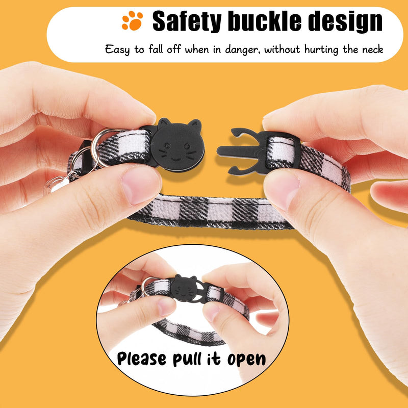 2 Pack Breakaway Grid Collar with Plastic Buckle, Cat Collar with Bell, Adjustable 8-12 Inch Safe Kitten Collars Charms, Nylon Safety Buckle Kitten Collars (Black and White Color Matching) - BeesActive Australia