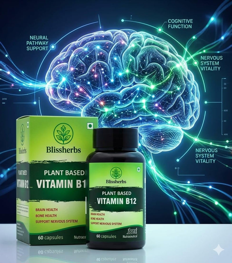 Plant-Based Vitamin B12 – 100% Vegan & Vegetarian B12 Supplement with 7 Superfoods (Moringa, Amla, Wheatgrass, Spinach & More) – Supports Energy, Nerve & Brain Health – 60 Veg Capsules