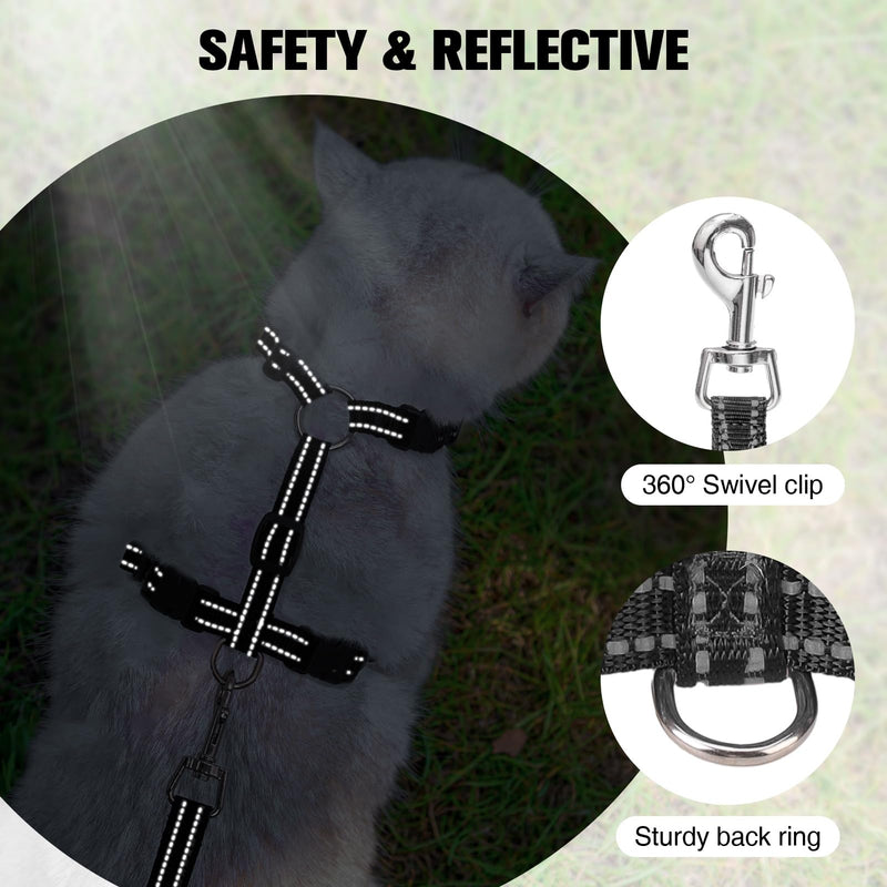 BEAUTYZOO Cat Harness and Leash Set for Walking Escape Proof, Neck Release Adjustable Harness for Kitten Puppy Small Medium Large Cats, Soft Cute Easy Control Small Cat Harness for Cats Boy and Girls M (Chest: 12 - 19") Black - BeesActive Australia