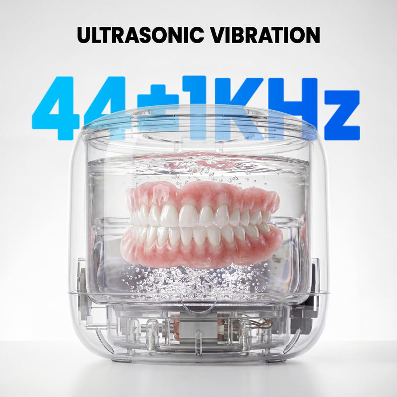Ultrasonic Retainer Dental Cleaner Machine for Night Guards, Mouth Guards, Dentures, Jewelry, Aligner, Braces, Toothbrush with 2 Digital Timer Modes, 200ML, White