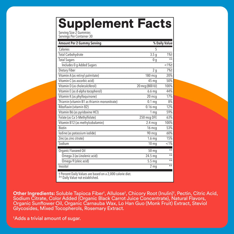 SmartyPants Kids Zero Sugar Multi & Omegas Multivitamin Gummies with Omega 3 ALA, Vitamins D, C, A, Plant-Based, Clean Label, No Sugar Alcohols, Strawberry Banana Flavor, 60 Gummies (30 Day Supply) 60 Count (Pack of 1)