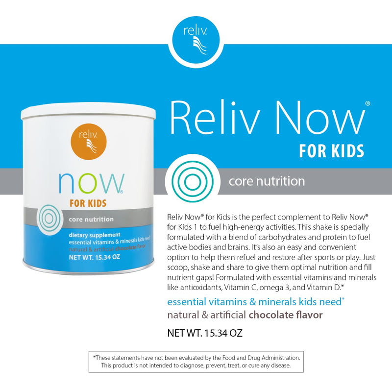 RELIV - Now for Kids Chocolate Nutritional Shake - 15 Servings | Essential Vitamins And Minerals, Provides Protein, Supports Daily Nutrition For Kids, Chocolate Flavor, Easy To Mix,