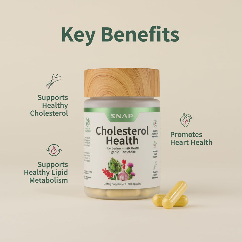 Snap Supplements Cholesterol Health - Naturally Supports Heart, Liver, Digestive and Metabolic Health, 60 Vegetarian Capsules