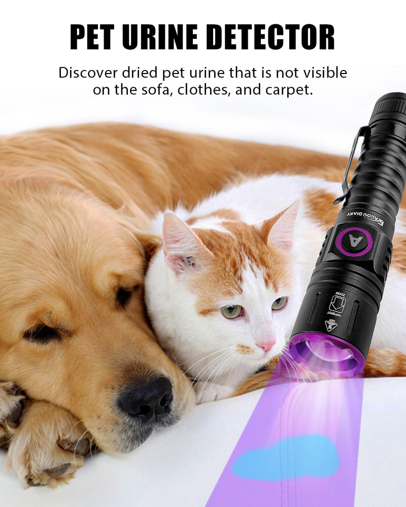 Eagou Diary UV Flashlights | 395nm 5W Black Light Flashlights | Mini Woods Lamp | Zoomable Ultraviolet Flashlight | Rechargeable Pet Urine Detector Light | Waterproof UV Flashlight for Pet Urine - BeesActive Australia