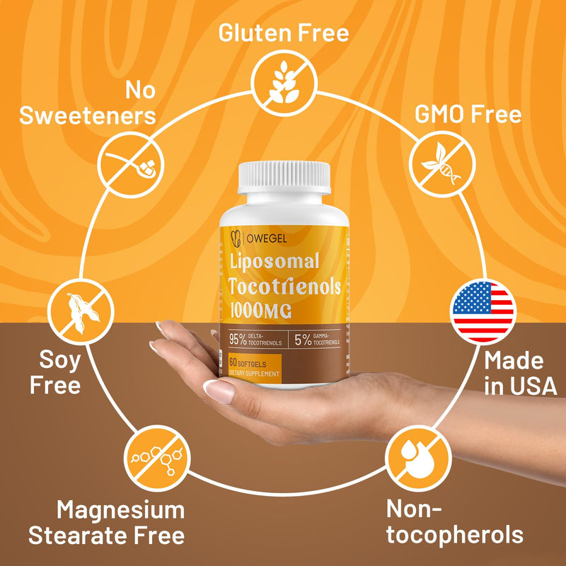 Liposomal Vitamin E Tocotrienols 1000mg - High Potency Tocotrienol Supplements,95% Delta & 5% Gamma Tocotrienols Capsules 60 Count (Pack of 1)