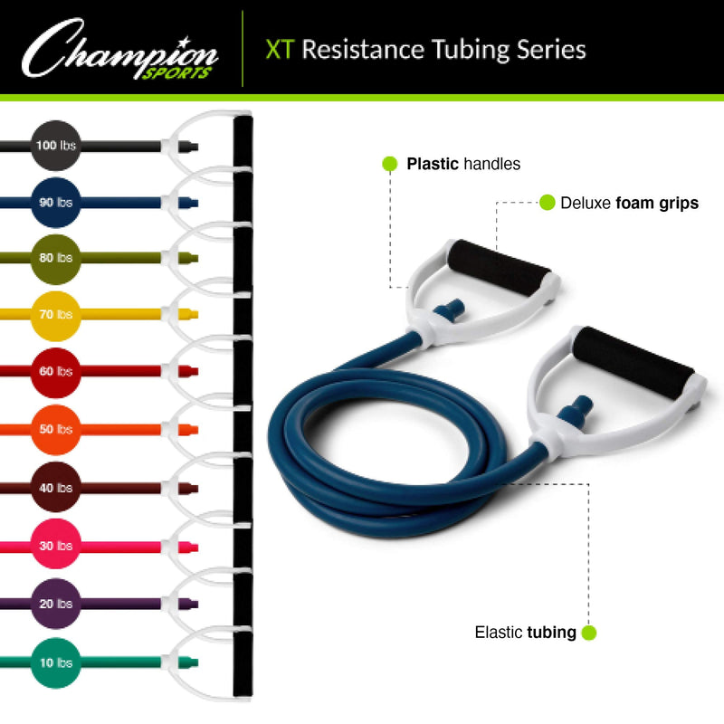 Champion Sports Resistance Tube Bands for Men and Women, Durable Stretch Fitness Band for Strength Training, Stretching, Rehabilitation- Premium Home Workout Equipment - 80 Lbs Resistance Tubing-Green - BeesActive Australia