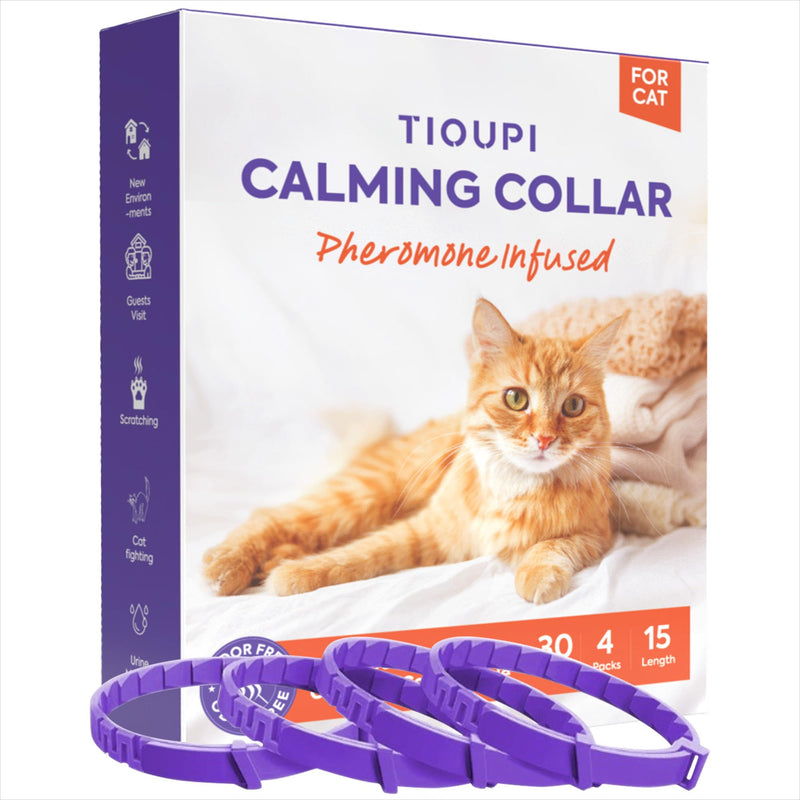 Pheromone Calming Collar for Cats 4 Pack – Breakaway Cat Calming Collar for Anxiety, Separation Stress, Spraying and Meowing, Adjustable Waterproof Natural Collar for Indoor Cats