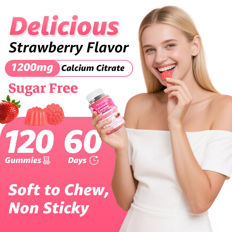 Chewable Calcium Citrate Gummies Calcium Supplement for Women & Men | For Bone, Muscle, Teeth, Immune Support, High Absorption Calcium, Sugar Free, Strawberry Flavor, 120 Count 60 Count (Pack of 2)