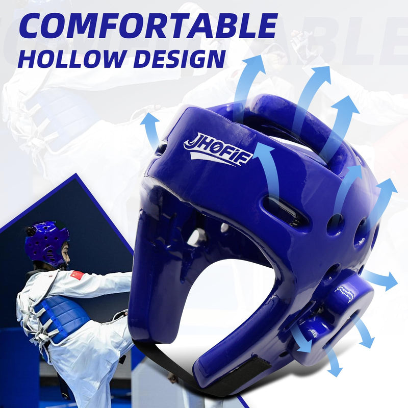 Kids & Adults Boxing Helmet, Martial Arts Sparring Headgear for Karate, Kickboxing, Taekwondo & MMA Training/Competition - Adjustable and Breathable, Healthy Material, 3 Colors Blue Small