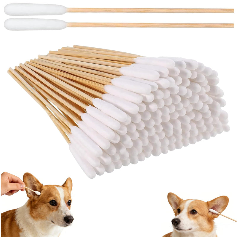 Large Ear Buds Cotton for Dogs & Cats – 50 Pcs Pet Ear Cleaner Cotton Buds, Long Cane Cotton Buds for Deep Ear Wax Removal, Gentle Infection Care for Dog and Cat, 5.9 Inch (15cm) Long