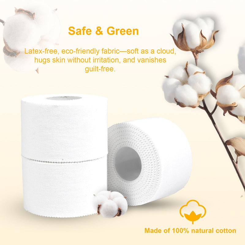 Athletic Tape, White Cotton Elastic Sports Tape, Very Strong Easy Tear No Sticky Residue Tape for Ankle, Wrist, and Injury Taping, Suitable for Climbing, Basketball（1.5in*10yd） (White, 6 Pack) - BeesActive Australia