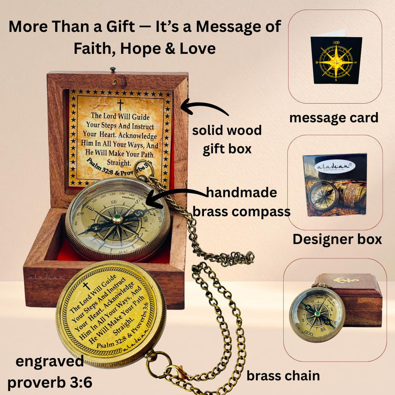 ALADEAN Religious Christian Gift Compass - The Lord Will Guide | Uplifting Baptism Gift - Communion 2025 Graduation 2026 Confirmation Gifts #1 Lord Will Guide You - BeesActive Australia