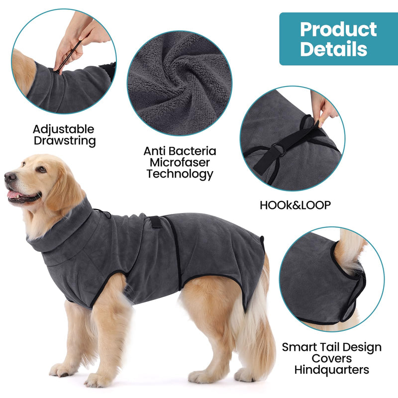 HAPPY HACHI Dog Bathrobe Microfiber Bath Towel Dog Bathrobe Washable Super Absorbent Moisture Quick Drying Towel Beach Towel for Small Medium and Large Dogs Cats (Grey, XL) Grey-XL - BeesActive Australia