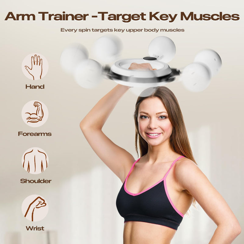 Arm Workout for Women and Men, 360° Hand-Crank Forearm Trainer, Shoulders and Arm Muscle Training Fitness Equipment, Chest Trainer and Forearm and Wrist Hand Exerciser, Home Workout Equipment white