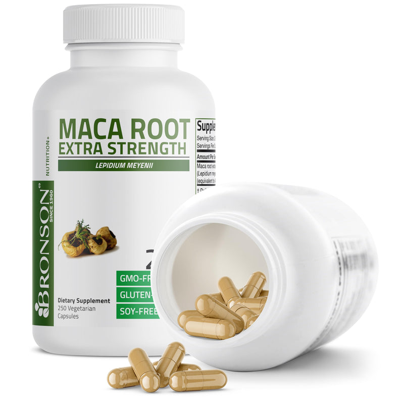Bronson Maca Root Extra Lepidium Meyenii, Non-GMO, 250 Vegetarian Capsules Unflavoured 250 Count (Pack of 1)