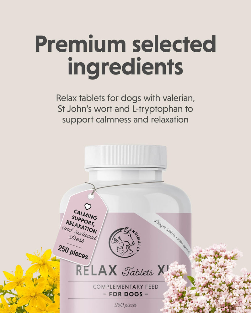 Annimally Relax Tablets for Dogs XL 250 pcs. Daily Supplement | Dog tablets with St John’s wort, valerian root, L-tryptophan & vitamins, made in Germany, for large dogs, made in Germany 250 XL-Tablets for Large Dogs
