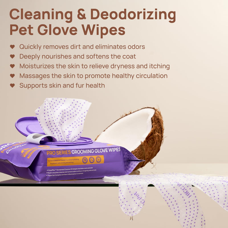 HICC PET Glove Wipes and Dental Finger Wipes Bundle, Rinse-Free Pet Grooming Gloves for Dogs and Cats, Teeth Cleaning Wipes for Breath Care, Coat Paws Body Butt, 20 Count + 50 Count