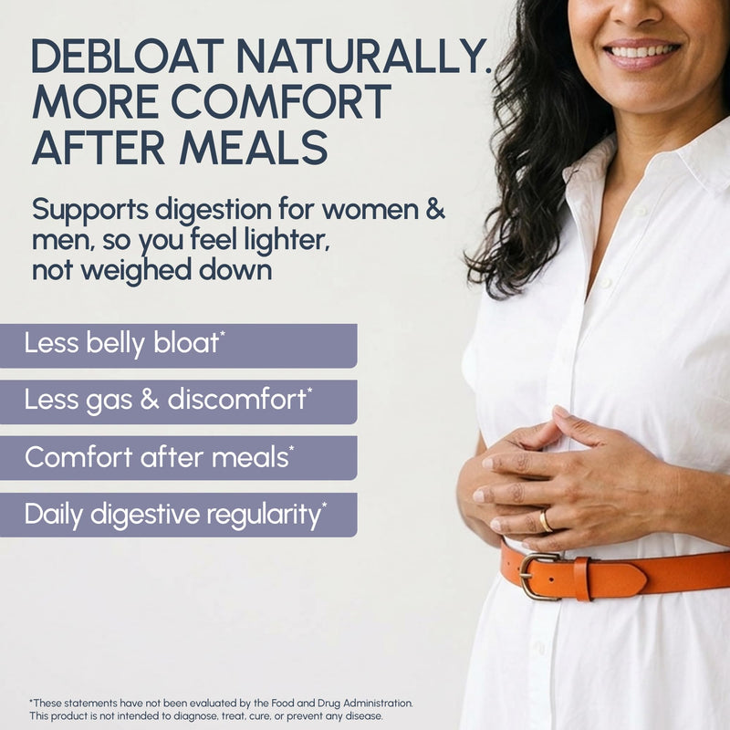 RYOS Debloat Pills for Women & Men – Bloating & Gas Relief Supplement – 6 Digestive Enzymes + 3 Probiotics RIGHTmyGUT Daily Debloating Support – Pharmacist-Reviewed – 60 Vegan Capsules