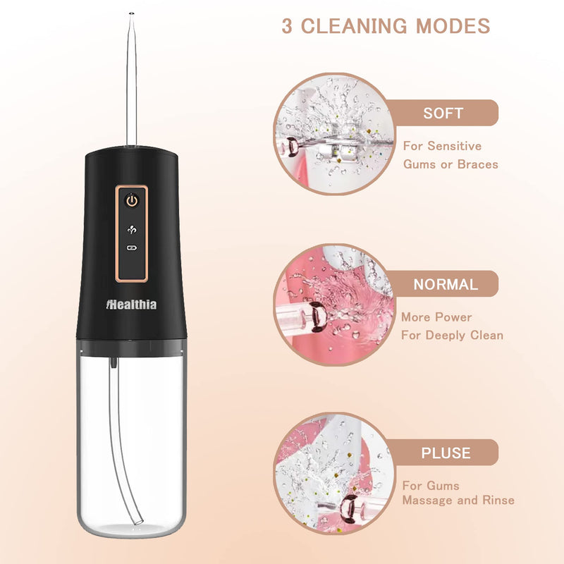 iHealthia-Water-Flosser-Teeth-Oral-Irrigator,Rechargeable-Waterproof,Portable Cordless,Water flossers, 3 Modes 4 Nozzles, for Home&Travel Elegant Black - BeesActive Australia