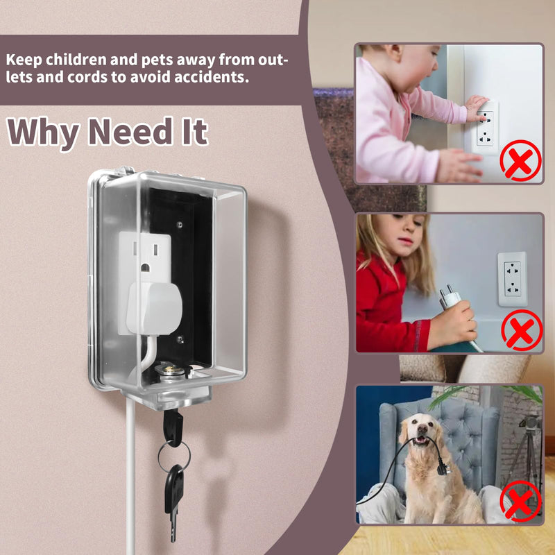 Baby Safety Outlet Cover Box-Key Lock for Much Better Toddler Proofing,Easier Operation,Simple 4 Step Install with Included Screws,Suitable for all Standard Electrical Outlets and Wall Switch 1 Pack