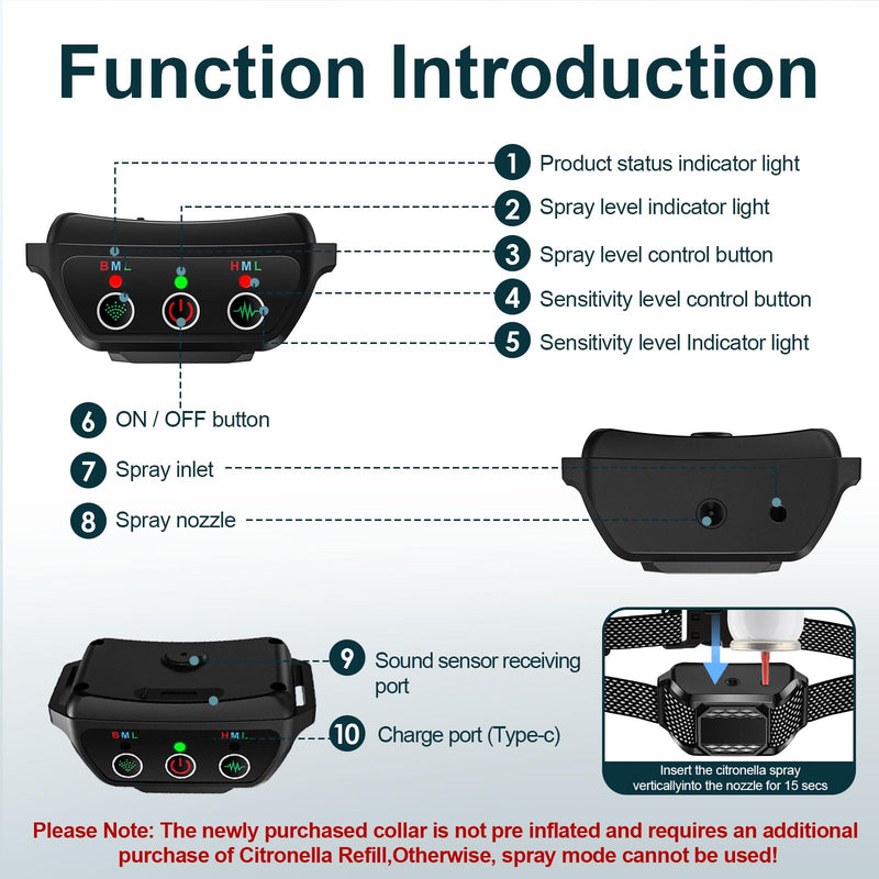 Citronella Dog Bark Collar for Dogs, [No Spray Refill] Citronella Dog Collar, Level 3 Sensitivity Adjustable Spray Bark Collar, Safer Anti Bark Collar Suitability for L/M/S Dog Citronella Collar Black-pp1 - BeesActive Australia