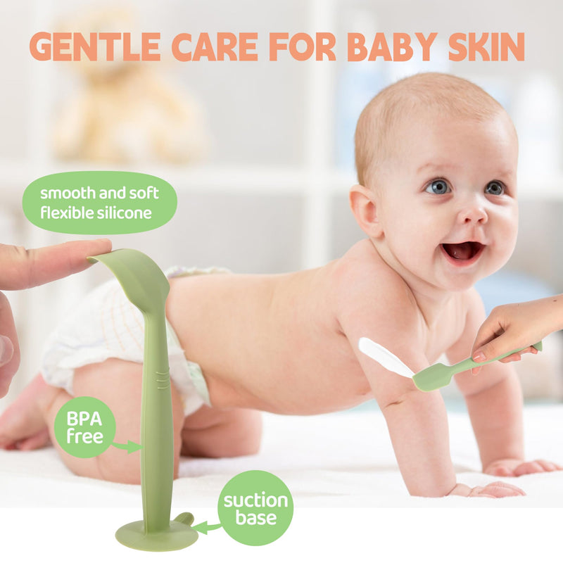 Baby Diaper Cream Spatula 3 Pack Diaper Spatulas Soft Silicone Diaper Cream Applicator Baby Butt Paste Spatula Brush with Suction Base,Full Size(Gray+Off-white+Green Gray+Off-white+Green - BeesActive Australia