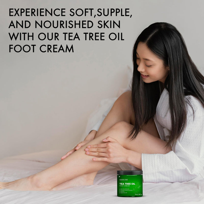 Majestic Pure Tea Tree Oil Foot Cream, Warming Cream - Calluses, Dry Cracked Feet, Hands, Heels, Elbow, Nails, and Knees - Softens & Moisturizes Skin - 8 oz 8 Ounce (Pack of 1)