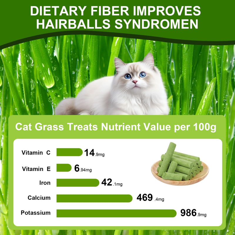 110g Cat Grass Sticks for Indoor Cats, Natural Freeze-Dried Treats, Hairball Treatment, Edible Chew Toy Snack for Teething & Hairball Removal 3.88 Ounce (Pack of 1)