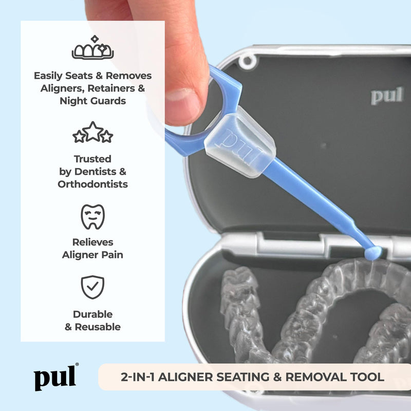 PUL Pack of 2 2-in-1 Invisalign Chewies and Aligner Removal Tool for Clear Aligners, Retainers and Trays - Reusable Invisalign Accessory with Chewy and Remover Hook - Travel Size Seating Tool - White 2 Pack - BeesActive Australia