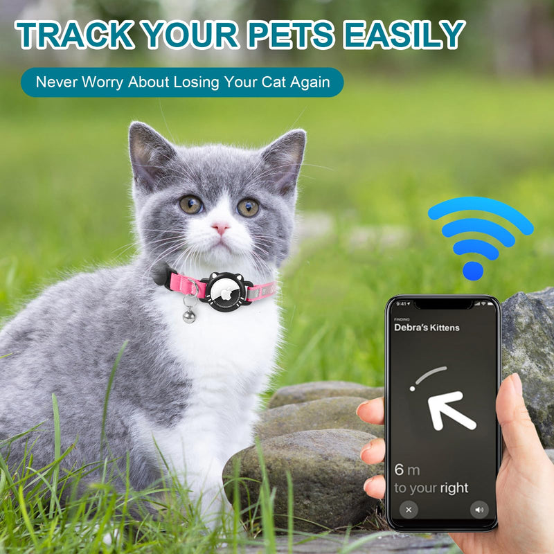 Airtag Cat Collar, Reflective Cat Collar with Apple Air Tag Holder, Breakaway GPS Tracker Pet Collar with Bell for Cat Kitten, Pink, S(9-11 Inch) S (9-13 Inch) - BeesActive Australia