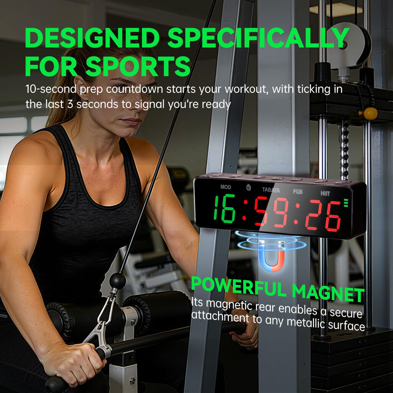 Small Gym Timer Clock with Magnet, Rechargeable Workout Interval Timer for FGB-Style & HIIT, Count Up/Down Stopwatch, Custom Modes, Portable Fitness Clock for Boxing, Home Garage Gyms, Indoor Outdoor - BeesActive Australia