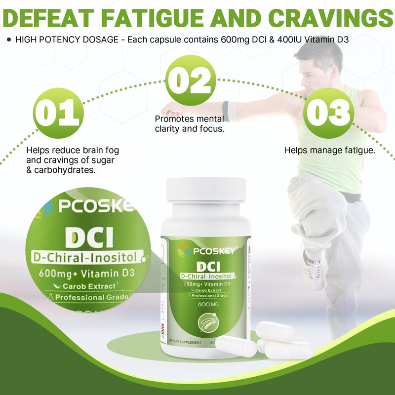 pcoskey® D-Chiral-Inositol with Vitamin D3 – 600mg DCI + 400 IU Vitamin D3 – Hormonal Balance & Metabolic Support – 60 Vegetarian Capsules