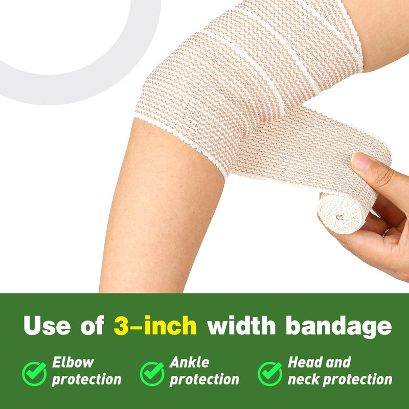 AZEN Premium 10 Pack Elastic Bandage Wrap 3 Inch, Compression Wrap Bandage for Legs, Ankle, Knee, Tummy, Body, Lymphedema Wraps for Legs, Latex-Free B-10p(3in)