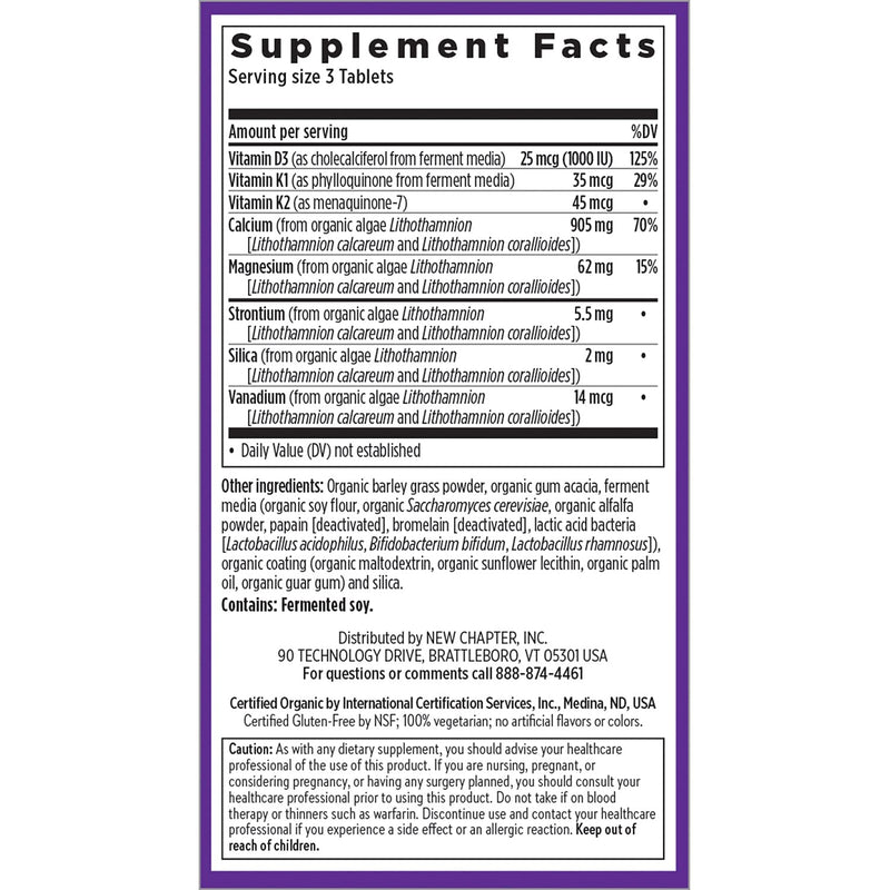 New Chapter Calcium Supplement - Bone Strength Whole Food Calcium with Vitamin K2 + D3 + Magnesium, Vegetarian, Gluten Free 90 Count (1 month supply)