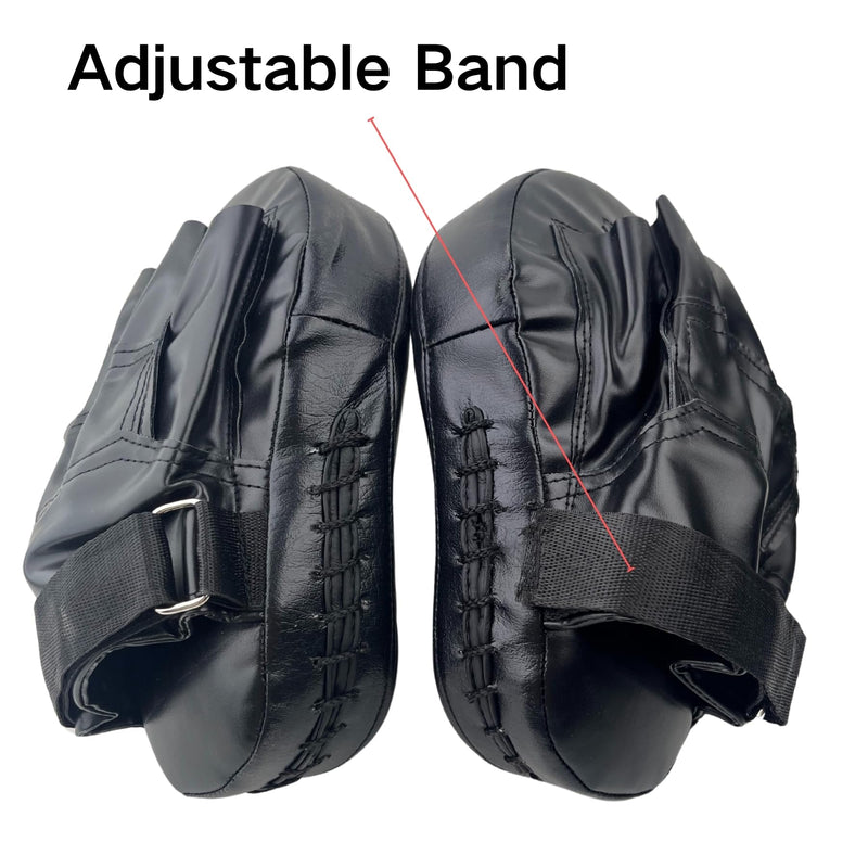 TLBTEK Taekwondo Kick Shield - Muay Thai MMA Karate Kickboxing Training Pads - Curved Leather Strike Shield Black 2 punching mitts+1 kick pad