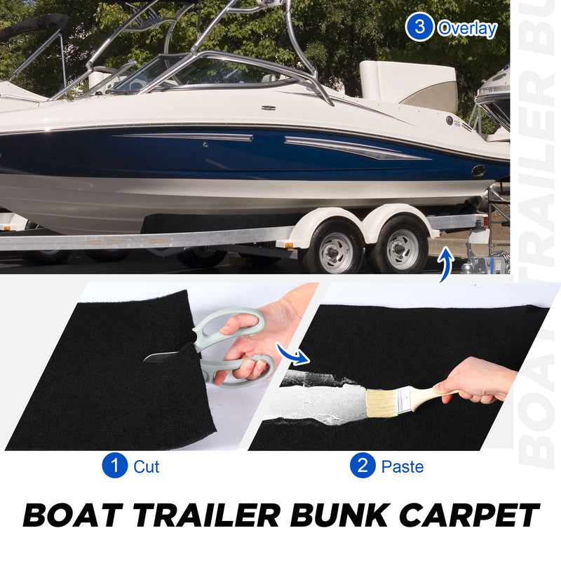 Remerry Boat Trailer Bunk Carpet, Marine Carpet Black Padding Polyester Boat Trailer Bunks Replacement Step, Bunker Material Covers 18 Inch x 18 Feet