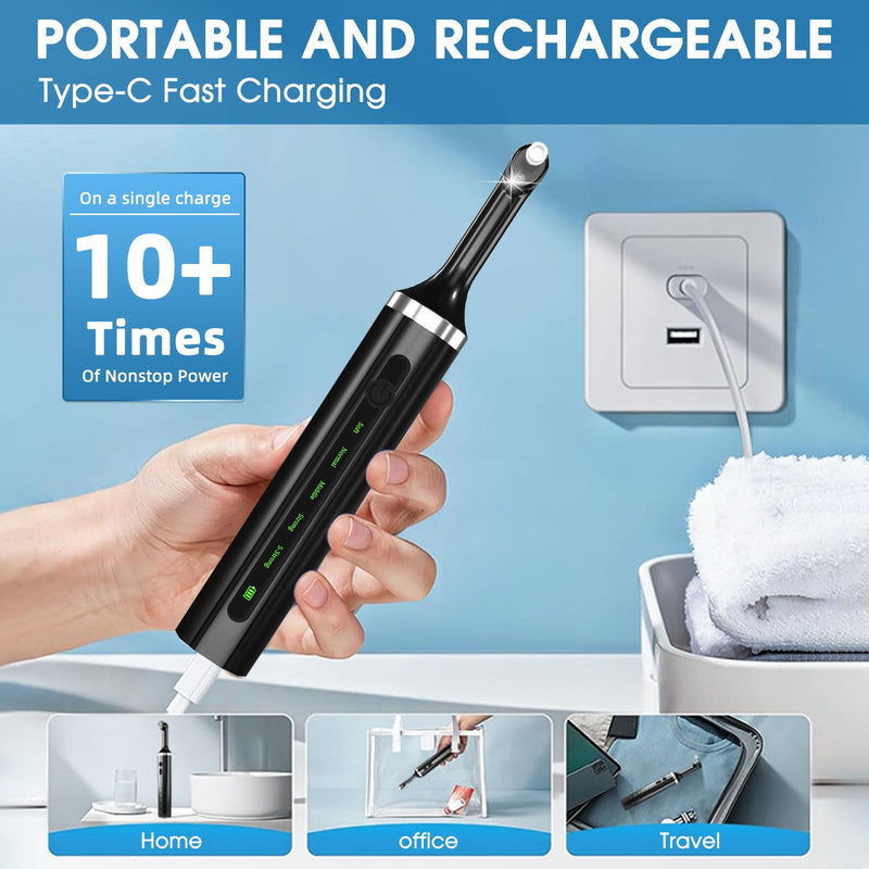 Plaque for Teeth Whitening Tools Electric Tartar Polishing Cleaning Kit with LED Light 5 Speed Modes with 5 Replacement Brush Heads (Black) - BeesActive Australia
