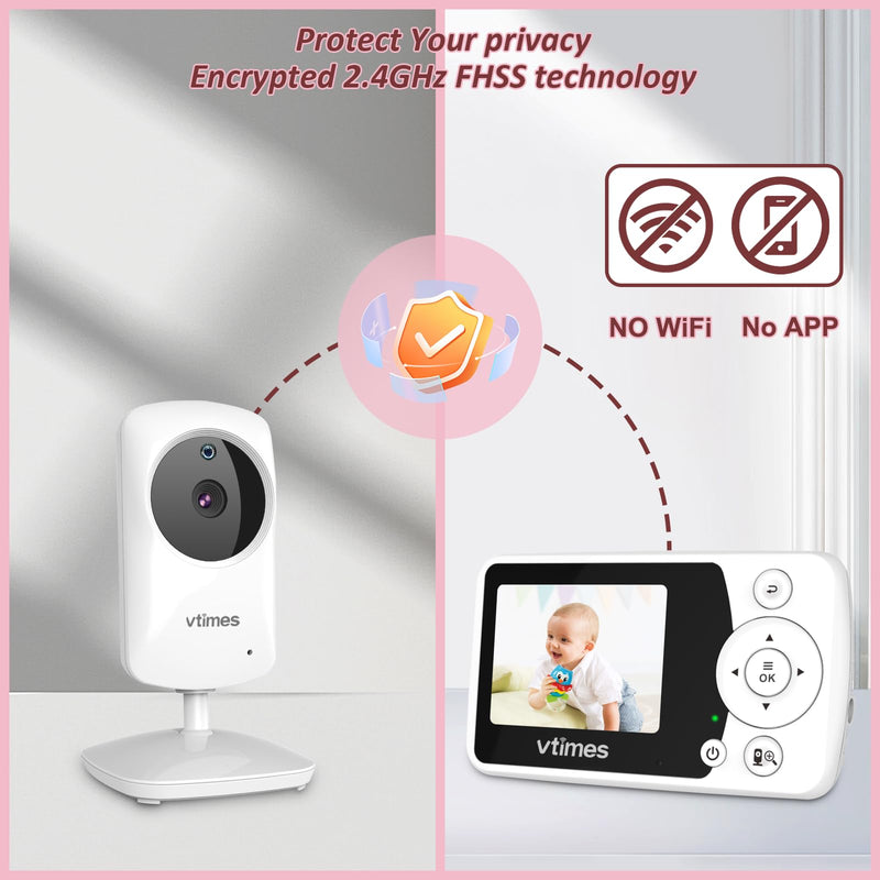 Baby Monitor with Camera and Audio, Video Baby Monitor No WiFi Night Vision, 2.4" Screen Portable Baby Camera VOX Mode Pan-Tilt-Zoom Alarm and 1000ft Range, Ideal for Baby/Elderly/Pet - BeesActive Australia
