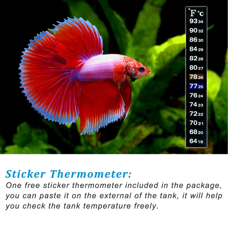 PULACO 100Watt Aquarium Heater for 15-25 Gallon Fish Tank, Adjustable Submersible Heater Thermostat with Thermometer Strip and Suction Cup 100W for 15-25 gallon