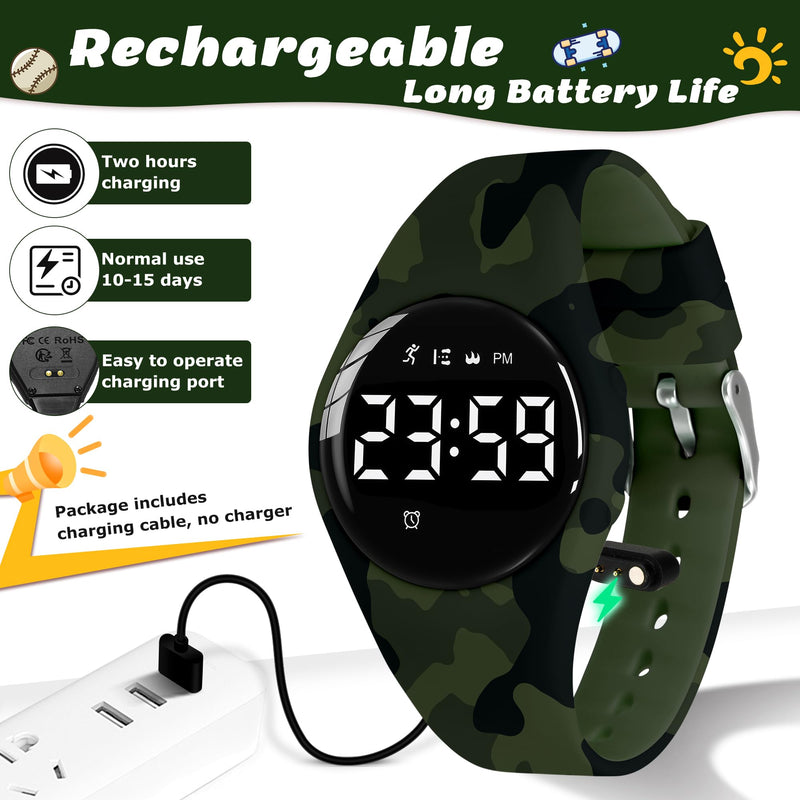 Kids Watches for Girls Boys Digital Sport Watch with Step Counter Pedometer Vibration Alarm Clock, No App Waterproof Fitness Tracker Kids Watch Boys Girls Teens Students Ages 5-16 103-F-Army - BeesActive Australia