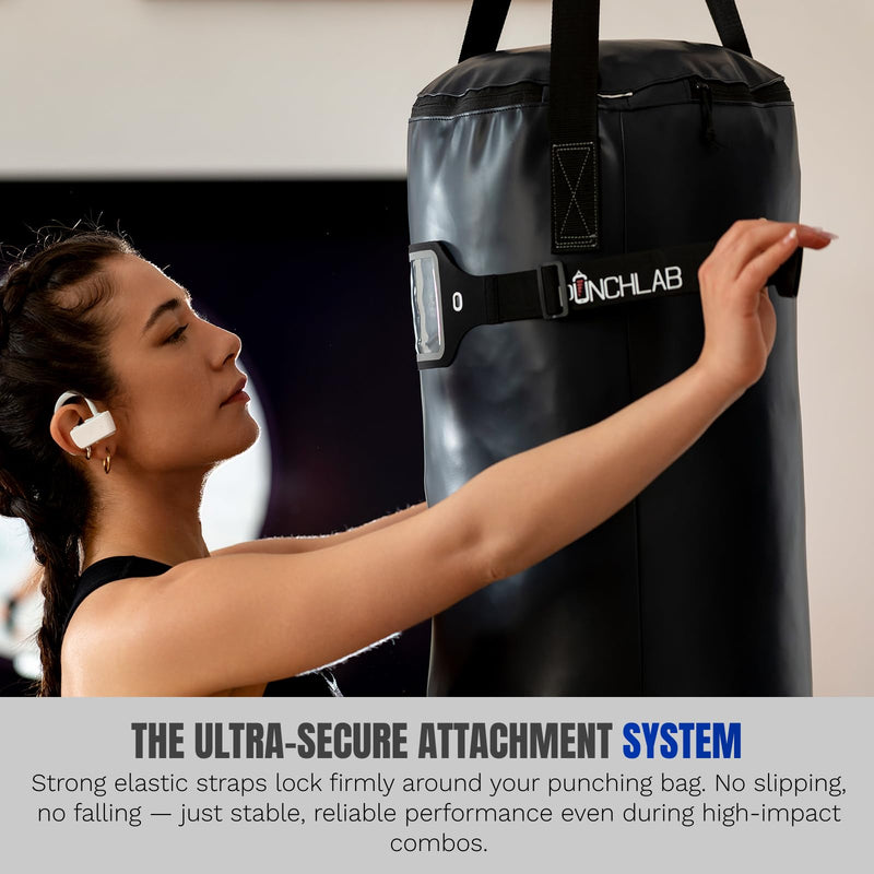 Heavy Bag Phone Holder Strap – Punch Tracking Accessory for Boxing & Fitness, Fits Hanging & Standing Bags, Tracks Punch Power, Count & Progress, Works with PunchLab App (No Subscription)