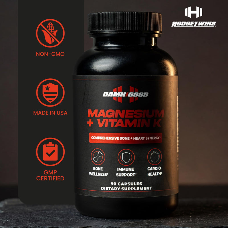 DAMN GOOD Hodge Twins Magnesium with Vitamin K, 90 Capsules | Magnesium with vitamin K, 90 capsules supporting calm, muscle, bone & nervous-system health for daily wellness