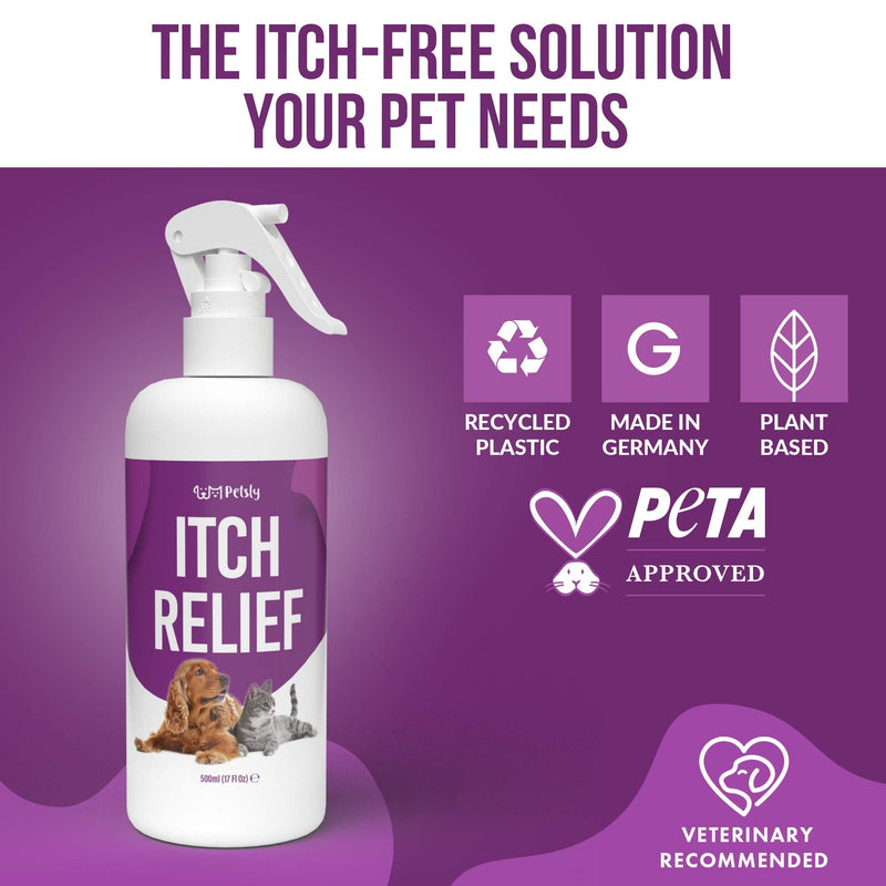 Petsly Medicated Itch Relief Spray for Dogs & Cats with Aloe Vera – 500ml – Antibacterial, Antifungal & Fast-Absorbing, Trusted No-Sting Formula for Skin, Paws & Ears – PETA Approved – Made in Germany
