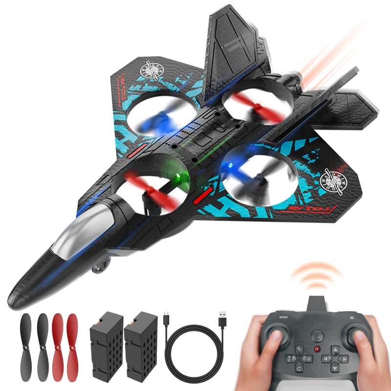 BEZGAR Drones for Kids | 2.4GHZ RC Plane, Remote Control Airplane, RC Helicopter, 360° Flip Fighter Jet Toy with Colorful LED Navigation Light Blue - BeesActive Australia